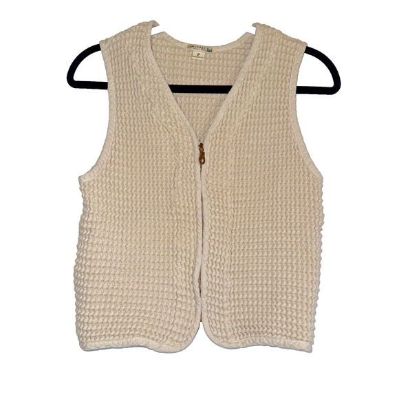 Vintage Democracy‎ Waffle Knit Vest Petite Tan 100% Cotton USA Boho Neutral - Picture 1 of 9